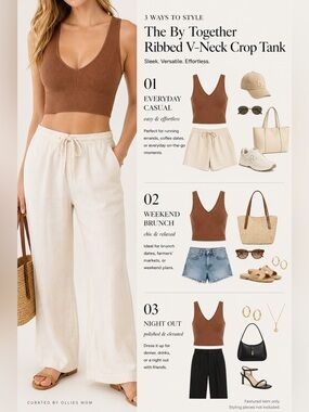 By Together Ribbed V-Neck Crop Tank — Mocha Brown and Black M/L you get two NWOT